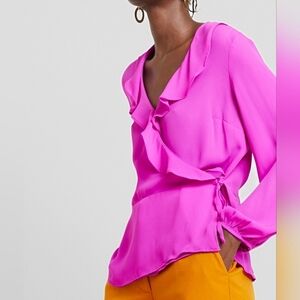 Banana REPUBLIC Xs Ruffle Wrap Top Fushia %100 Polyester